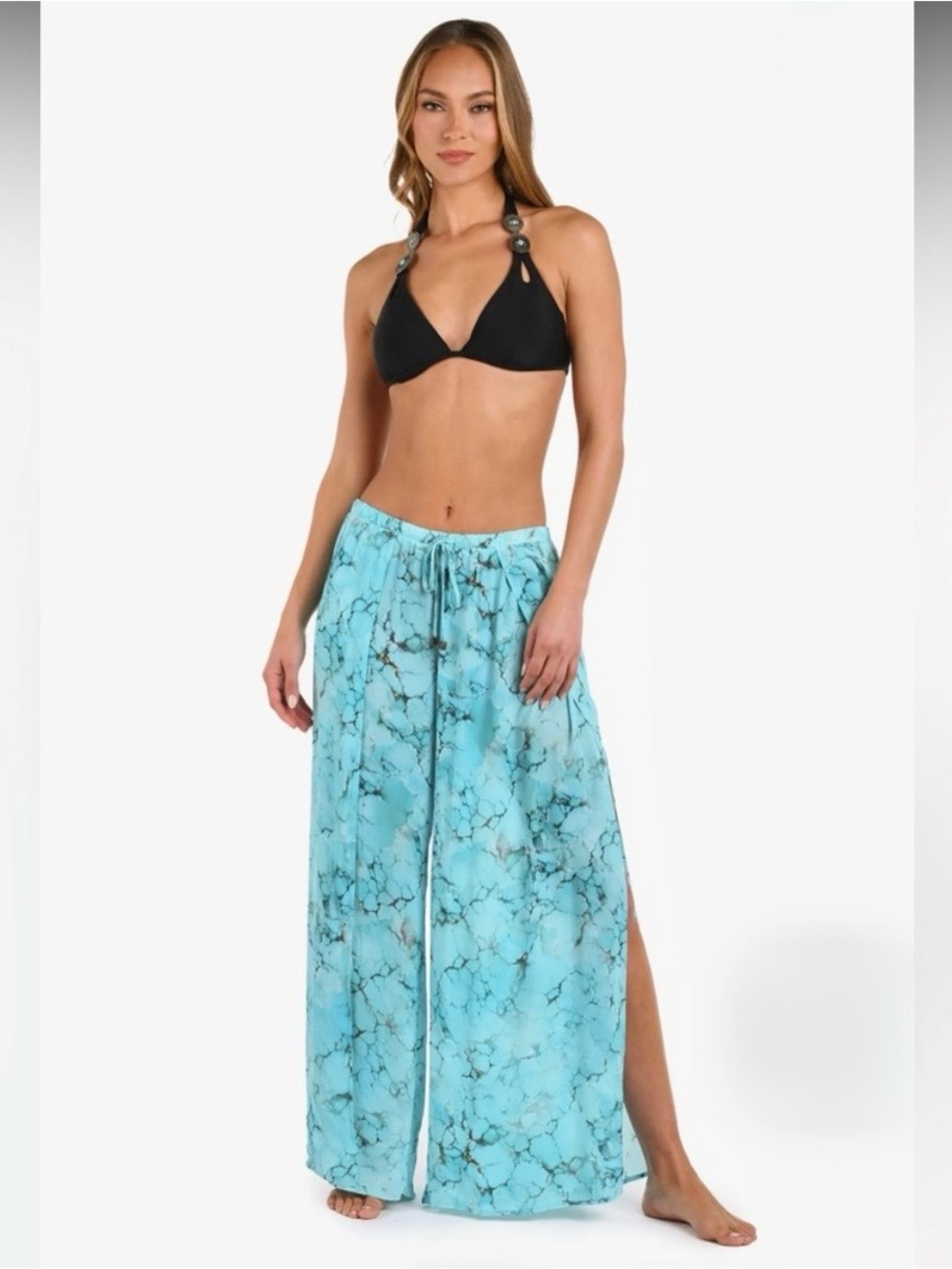 Lβagence Size XL Turquoise Print Geraldine Swim Coverup Overlap Pants